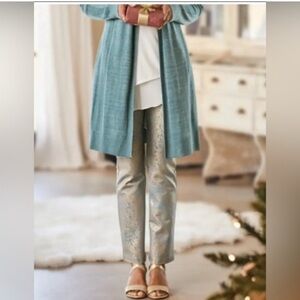 NEW Soft Surroundings Palladium Blue Gold Patterned Ponte Pants PXL